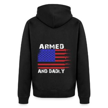 Bewaffnet und väterlich Lustige väterliche Väter - Unisex Premium Bio Zip Hoodie - Schwarz - Hinten - Nico (187cm)