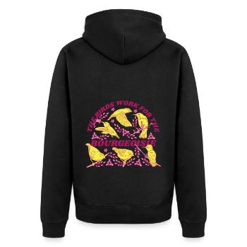 Les oiseaux travaillent pour la bourgeoisie - Veste à capuche bio Premium Unisexe - noir - Dos - Nico (187cm)