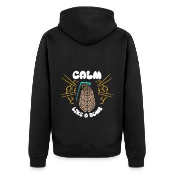 Calm as a bomb National - Unisex Premium Organic Zip Hoodie - black - Back - Nico (187cm)