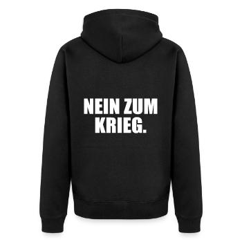 Nein zum krieg - Unisex Premium Bio Zip Hoodie - Schwarz - Hinten - Nico (187cm)