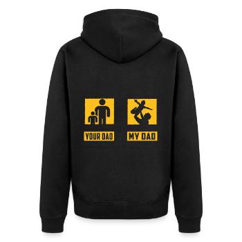 Dein Vater mein Vater - Unisex Premium Bio Zip Hoodie - Schwarz - Hinten - Nico (187cm)