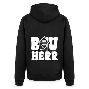 Bauherr 2025 Haus Häuslebauer Richtfest Hausbau - Unisex Premium Bio Zip Hoodie - Schwarz - Hinten - Nico (187cm)