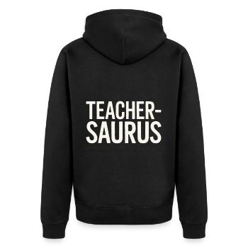 Teacher-saurus 8 - Unisex Premium Bio Zip Hoodie - Schwarz - Hinten - Nico (187cm)