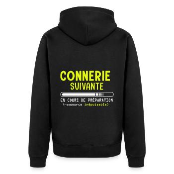 Connerie suivante en cours de cadeau humour garçon - Veste à capuche bio Premium Unisexe - noir - Dos - Nico (187cm)