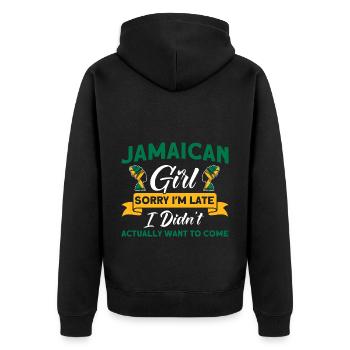 Jamaika Jamaikanische Flagge Geschenk - Unisex Premium Bio Zip Hoodie - Schwarz - Hinten - Nico (187cm)