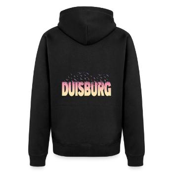 Duisburg Deutschland Stadt Schrift Vögel Skyline - Unisex Premium Bio Zip Hoodie - Schwarz - Hinten - Nico (187cm)