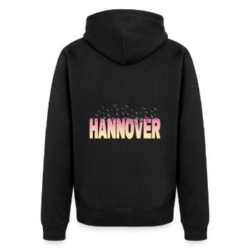Hanovre Allemagne Ville Police Oiseaux Skyline - Veste à capuche bio Premium Unisexe - noir - Dos - Nico (187cm)