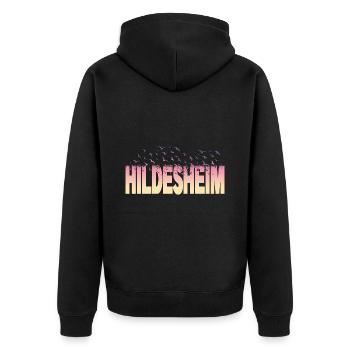 Hildesheim Deutschland Stadt Schrift Vögel Skyline - Unisex Premium Bio Zip Hoodie - Schwarz - Hinten - Nico (187cm)