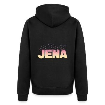Jena Deutschland Stadt Schrift Vögel Skyline - Unisex Premium Bio Zip Hoodie - Schwarz - Hinten - Nico (187cm)