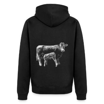 Kuh mit Kalb - Unisex Premium Bio Zip Hoodie - Schwarz - Hinten - Nico (187cm)