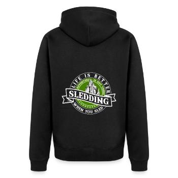 Schlitten Schlittenfahren Rutschen - Unisex Premium Bio Zip Hoodie - Schwarz - Hinten - Nico (187cm)