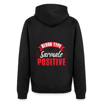 Blutgruppe Sarmale positiv - Unisex Premium Bio Zip Hoodie - Schwarz - Hinten - Nico (187cm)