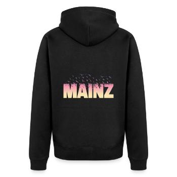 Mainz Deutschland Stadt Schrift Vögel Skyline - Unisex Premium Bio Zip Hoodie - Schwarz - Hinten - Nico (187cm)