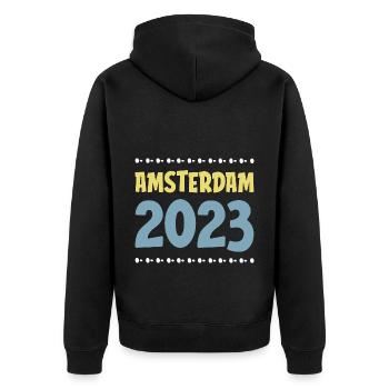 Amsterdam 2023 - Unisex Premium Organic Zip Hoodie - black - Back - Nico (187cm)