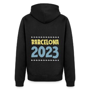 Barcelona 2023 - Unisex Premium Bio Zip Hoodie - Schwarz - Hinten - Nico (187cm)