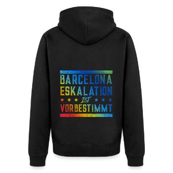 Barcelona Eskalation - Unisex Premium Bio Zip Hoodie - Schwarz - Hinten - Nico (187cm)