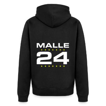 Malle 24 Mallorca - Unisex Premium Bio Zip Hoodie - Schwarz - Hinten - Nico (187cm)