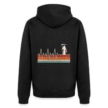 Herzschlag Sensenmann - Unisex Premium Bio Zip Hoodie - Schwarz - Hinten - Nico (187cm)