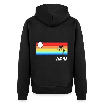 Varna Sunrise Design Bulgarien Balkan Urlaub - Unisex Premium Bio Zip Hoodie - Schwarz - Hinten - Nico (187cm)