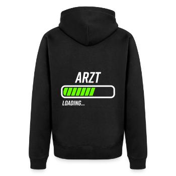 Arzt Loading Ladebalken - Unisex Premium Bio Zip Hoodie - Schwarz - Hinten - Nico (187cm)