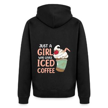 Just A Girl Who Loves Iced Coffee - Unisex Premium Bio Zip Hoodie - Schwarz - Hinten - Nico (187cm)