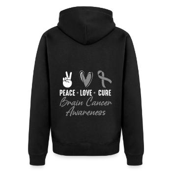 Peace, Love, Healing, Brain Tumor, Cancer, - Unisex Premium Organic Zip Hoodie - black - Back - Nico (187cm)