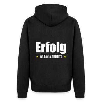 Erfolg ist harte Arbeit - Unisex Premium Bio Zip Hoodie - Schwarz - Hinten - Nico (187cm)