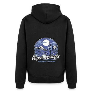 Alpenüberquerung Tegernsee Sterzing Alpenbezwinger - Unisex Premium Bio Zip Hoodie - Schwarz - Hinten - Nico (187cm)