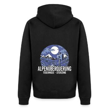 Alpenüberquerung Tegernsee Sterzing Pilgerweg - Unisex Premium Bio Zip Hoodie - Schwarz - Hinten - Nico (187cm)
