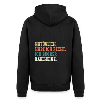 Karlheinz Lustiger Spruch Vorname Name Karlheinz - Unisex Premium Bio Zip Hoodie - Schwarz - Hinten - Nico (187cm)