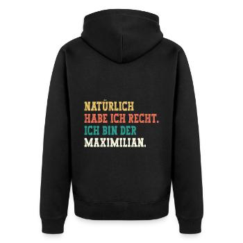 Maximilian Lustiger Spruch Vorname Name Maximilian - Unisex Premium Bio Zip Hoodie - Schwarz - Hinten - Nico (187cm)
