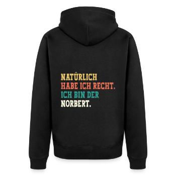 Norbert Lustiger Spruch Vorname Name Norbert - Unisex Premium Bio Zip Hoodie - Schwarz - Hinten - Nico (187cm)