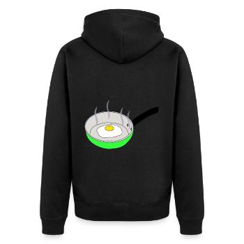 Spiegelei in Pfanne - Unisex Premium Bio Zip Hoodie - Schwarz - Hinten - Nico (187cm)
