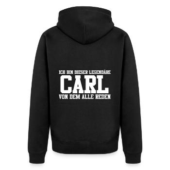 Carl Name Design - Unisex Premium Bio Zip Hoodie - Schwarz - Hinten - Nico (187cm)