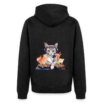 Weltraum Katze Pizza Discjockey - Interstellar - Unisex Premium Bio Zip Hoodie - Schwarz - Hinten - Nico (187cm)