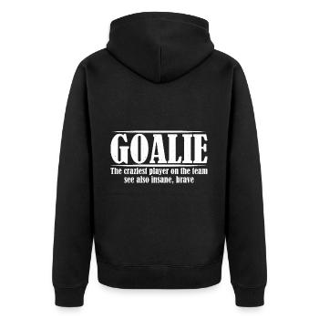 Goalie Gear Goalkeeper Definition 14 - Unisex Premium Bio Zip Hoodie - Schwarz - Hinten - Nico (187cm)