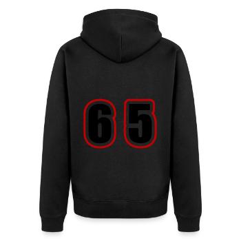 65 Zahl College - Unisex Premium Bio Zip Hoodie - Schwarz - Hinten - Nico (187cm)