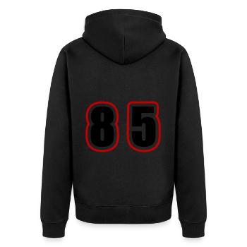 85 Zahl College - Unisex Premium Bio Zip Hoodie - Schwarz - Hinten - Nico (187cm)