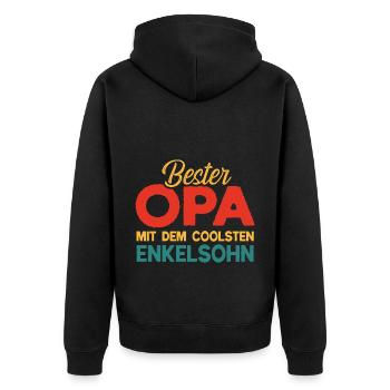 Bester Opa mit dem coolsten Enkelsohn - Unisex Premium Bio Zip Hoodie - Schwarz - Hinten - Nico (187cm)