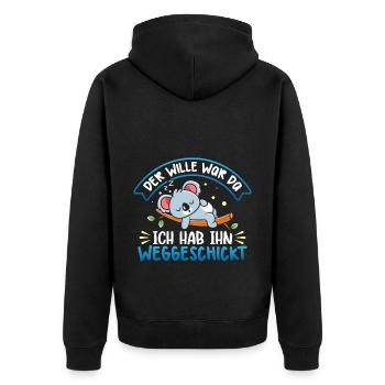 Der wille war da Ich hab ihn Weggeschickt - Unisex Premium Bio Zip Hoodie - Schwarz - Hinten - Nico (187cm)