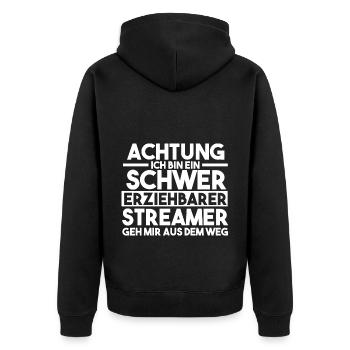 Gaming Zocken Zocker Gamer Streaming Streamer - Unisex Premium Bio Zip Hoodie - Schwarz - Hinten - Nico (187cm)