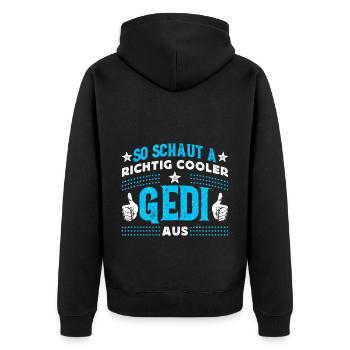 Taufgedi - So Schaut A Richtig Cooler Gedi Aus - Unisex Premium Bio Zip Hoodie - Schwarz - Hinten - Nico (187cm)