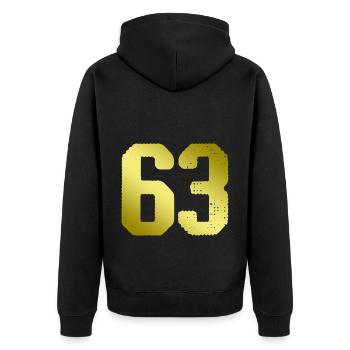 63 Zahl Trikot - Unisex Premium Bio Zip Hoodie - Schwarz - Hinten - Nico (187cm)