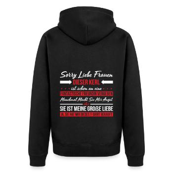 Sorry Liebe Frauen Dieser Kerl Ist Vergeben - Unisex Premium Bio Zip Hoodie - Schwarz - Hinten - Nico (187cm)