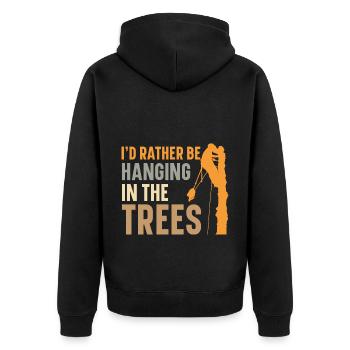 Ich hänge lieber in den Bäumen Baumpfleger - Unisex Premium Bio Zip Hoodie - Schwarz - Hinten - Nico (187cm)