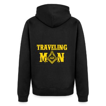 Masonic Freemasonry Fraternal - Unisex Premium Bio Zip Hoodie - Schwarz - Hinten - Nico (187cm)