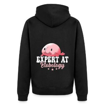 Blobfish-experte Bei Blobology Blobfishes Besitzer - Unisex Premium Bio Zip Hoodie - Schwarz - Hinten - Nico (187cm)