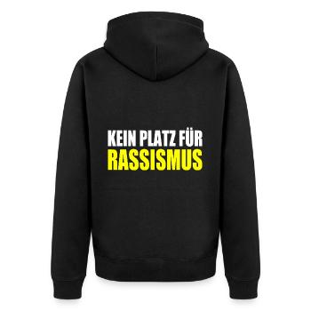 kein platz für rassismus - Unisex Premium Bio Zip Hoodie - Schwarz - Hinten - Nico (187cm)
