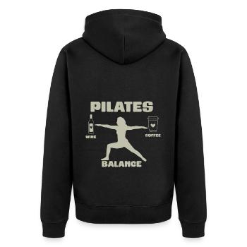 Pilates Balance Wein Und Kaffee Motiv - Unisex Premium Bio Zip Hoodie - Schwarz - Hinten - Nico (187cm)