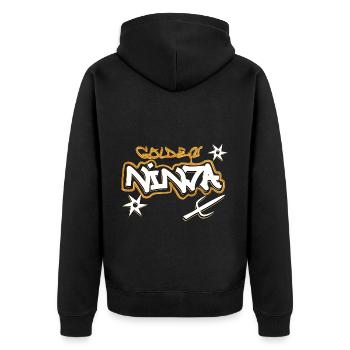 Golden Ninja - Unisex Premium Bio Zip Hoodie - Schwarz - Hinten - Nico (187cm)